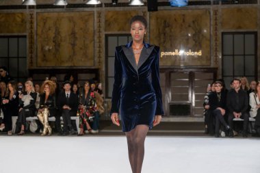 Pamella Roland - Runway - Şubat 2026 New York Moda Haftası. 12 Şubat 2026, New York, New York, ABD: New York Halk Kütüphanesi 'ndeki New York Moda Haftası sırasında Pamella Roland defilesi için bir model podyumda yürüyor