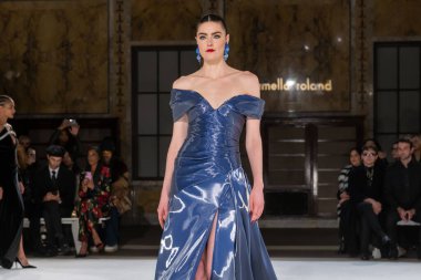 Pamella Roland - Runway - Şubat 2026 New York Moda Haftası. 12 Şubat 2026, New York, New York, ABD: Daphne Velghe New York Halk Kütüphanesindeki moda haftası boyunca Pamella Roland defilesi için podyumda yürüyor