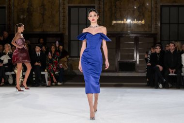 Pamella Roland - Runway - Şubat 2026 New York Moda Haftası. 12 Şubat 2026, New York, New York, ABD: New York Halk Kütüphanesi 'ndeki New York Moda Haftası sırasında Pamella Roland defilesi için bir model podyumda yürüyor