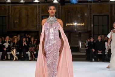 Pamella Roland - Runway - Şubat 2026 New York Moda Haftası. 12 Şubat 2026, New York, New York, ABD: New York Halk Kütüphanesi 'ndeki New York Moda Haftası sırasında Pamella Roland defilesi için bir model podyumda yürüyor