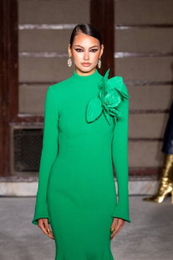 Sergio Hudson - Runway - Şubat 2026 New York Moda Haftası. 13 Şubat 2026, New York, New York, ABD: New York Halk Kütüphanesi 'ndeki New York Moda Haftası sırasında Sergio Hudson defilesi için podyumda bir manken yürüyor