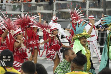 Sao Paulo (SP), Brezilya 02 / 15 / 2026 The Camisa Verde e Branco samba okulu, Sao Paulo şehrinin kuzey kesimindeki Anhembi sambadrome 'daki özel bir grupta büyük şamandıra, lüks kostümler (leco viana / theenews2)
