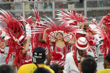 Sao Paulo (SP), Brezilya 02 / 15 / 2026 The Camisa Verde e Branco samba okulu, Sao Paulo şehrinin kuzey kesimindeki Anhembi sambadrome 'daki özel bir grupta büyük şamandıra, lüks kostümler (leco viana / theenews2)