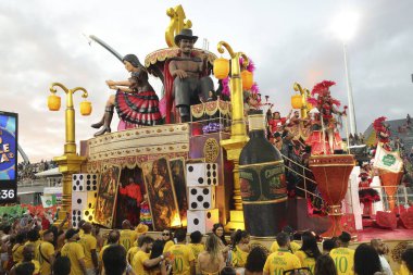 Sao Paulo (SP), Brezilya 02 / 15 / 2026 The Camisa Verde e Branco samba okulu, Sao Paulo şehrinin kuzey kesimindeki Anhembi sambadrome 'daki özel bir grupta büyük şamandıra, lüks kostümler (leco viana / theenews2)