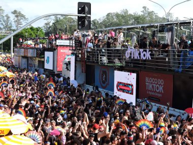 Sao Paulo (SP), Brezilya 02 / 14 / 2026 - Gloria Groove, 2026 yılında Ibirapuera 'da 10. kuruluş yıldönümünü kutlayan geleneksel LGBT blok Agrada Gregos' un geçidini sona erdirdi.)