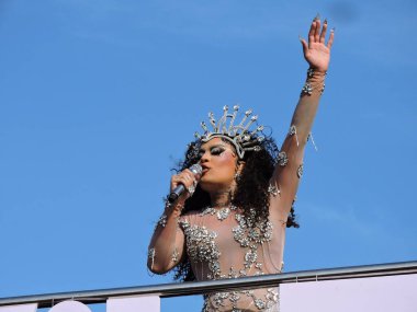 Sao Paulo (SP), Brezilya 02 / 14 / 2026 - Gloria Groove, 2026 yılında Ibirapuera 'da 10. kuruluş yıldönümünü kutlayan geleneksel LGBT blok Agrada Gregos' un geçidini sona erdirdi.)