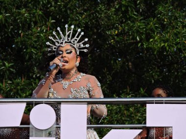 Sao Paulo (SP), Brezilya 02 / 14 / 2026 - Gloria Groove, 2026 yılında Ibirapuera 'da 10. kuruluş yıldönümünü kutlayan geleneksel LGBT blok Agrada Gregos' un geçidini sona erdirdi.)