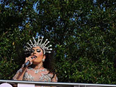 Sao Paulo (SP), Brezilya 02 / 14 / 2026 - Gloria Groove, 2026 yılında Ibirapuera 'da 10. kuruluş yıldönümünü kutlayan geleneksel LGBT blok Agrada Gregos' un geçidini sona erdirdi.)