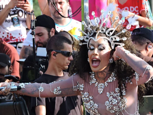 Sao Paulo (SP), Brezilya 02 / 14 / 2026 - Gloria Groove, 2026 yılında Ibirapuera 'da 10. kuruluş yıldönümünü kutlayan geleneksel LGBT blok Agrada Gregos' un geçidini sona erdirdi.)