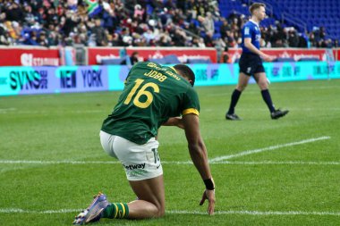 March 15, 2026, Harrison, New Jersey, USA: South Africa players celebrated their victory and with fans at the Final Men's World Rugbys HSBC SVNS Series (niyi fote / thenews2)