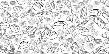 Fırın Ekmek ve Pasta Set El Çizim Vektörü İllüstrasyonu