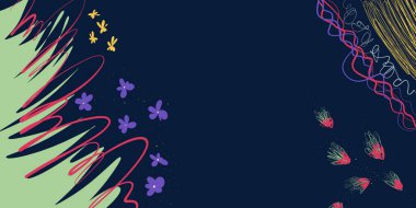 Derin Mavi Arkaplanda Soyut Çiçek Çerçeve