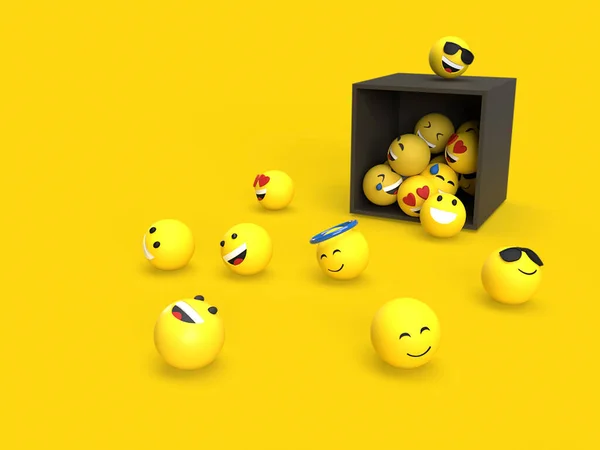 Emoji Black Box Floor Social Media Concept Yellow Background Color — Stock Photo, Image