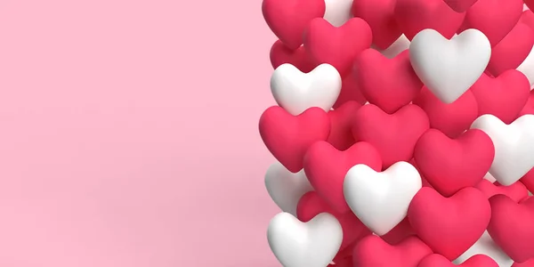 Третье Красно Белое Сердце Любви Плывущее Воздухе Розовом Фоне — стоковое фото