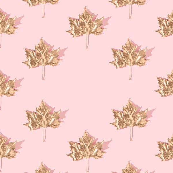 Trendy Sunlight Autumn Pattern Made Golden Maple Leaves Pastel Pink — Foto de Stock