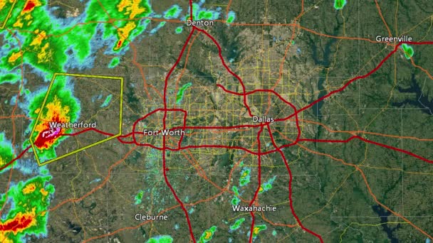 2012 DFW Tornado Surto com Caixas de Aviso — Vídeo de Stock