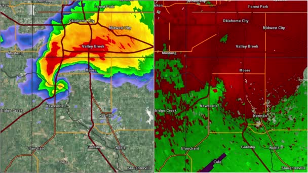 1999 Moore Ok tornado radar split screen — Vídeo de Stock