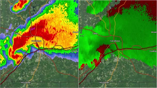 2011 Tuscaloosa, AL Tornado Radar pantalla dividida — Vídeo de stock