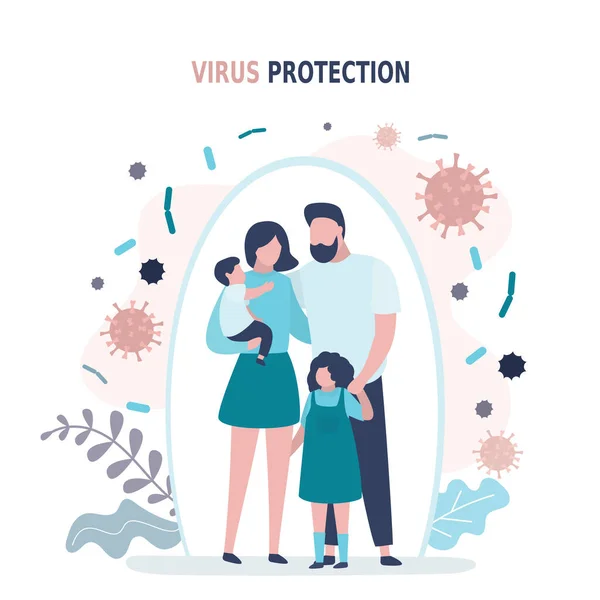 Genitori Felici Con Bambini Sono Protetti Virus Malattie Buona Immunità — Vettoriale Stock
