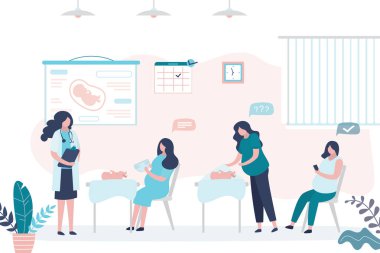 Hamilelik kurslarının iniş sayfası şablonu. Doğum semineri afişi. Hamile kadınlar ve doktor koçları..