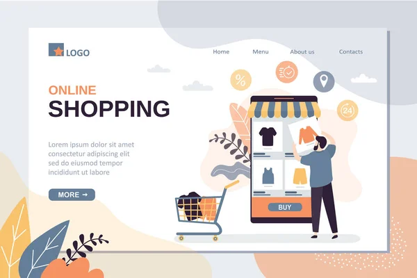 Plantilla Landing Page Compras Online Tecnología Compra Tienda Internet Teléfono — Archivo Imágenes Vectoriales