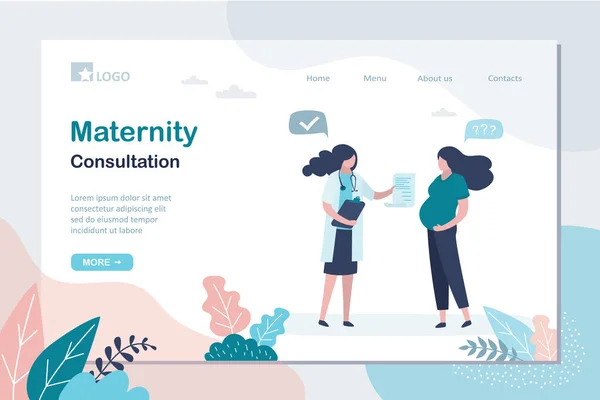 Πρότυπο Σελίδας Γνωριμίας Μητρότητας Έγκυος Γυναίκα Στο Ραντεβού Τον Γυναικολόγο — Διανυσματικό Αρχείο