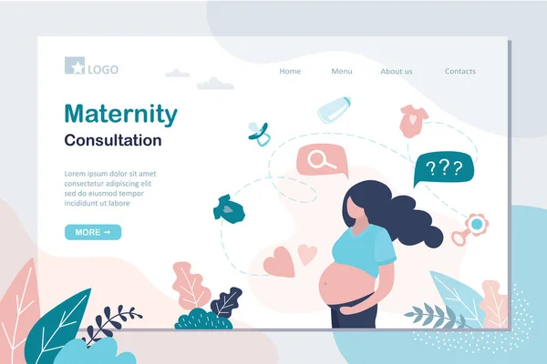 Maternity Overleg Landing Page Template Schoonheid Zwangere Vrouw Items Voor — Stockvector