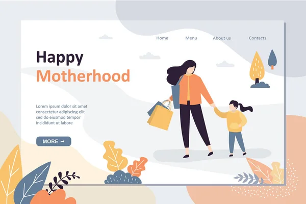 Šablona Stránky Šťastného Mateřství Matka Tráví Čas Dcerou Koncept Rodinných — Stockový vektor