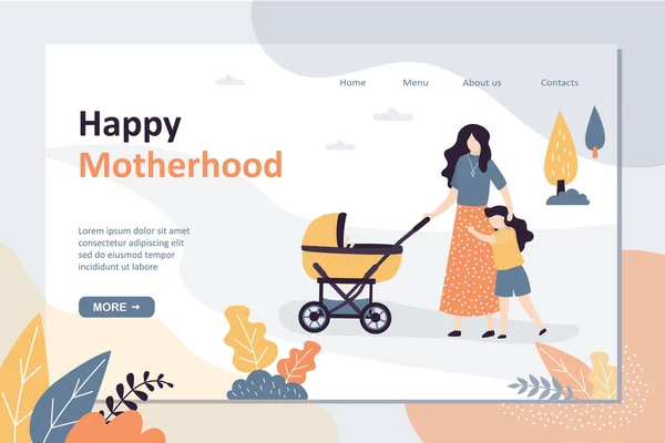 Modelo Landing Page Maternidade Feliz Mãe Passa Tempo Com Filha — Vetor de Stock