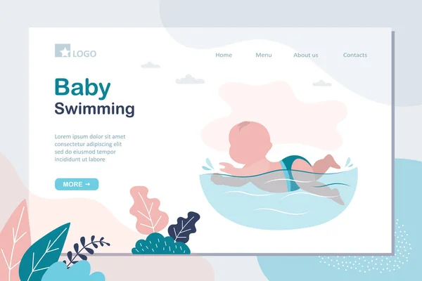 Modelo Landing Page Natação Bebê Criança Pequena Nadadora Piscina Atividade — Vetor de Stock