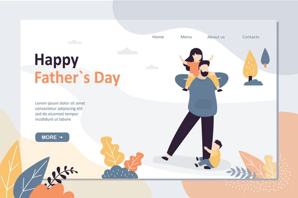 Gelukkige Vaderdag Landing Page Template Papa Brengt Tijd Door Met — Stockvector