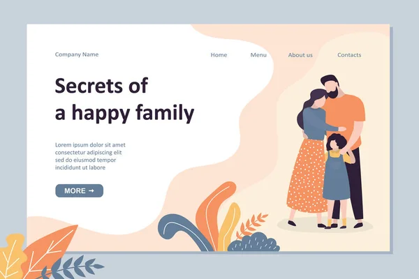 Modelo Landing Page Família Feliz Pais Com Abraços Filha Personagens —  Vetores de Stock