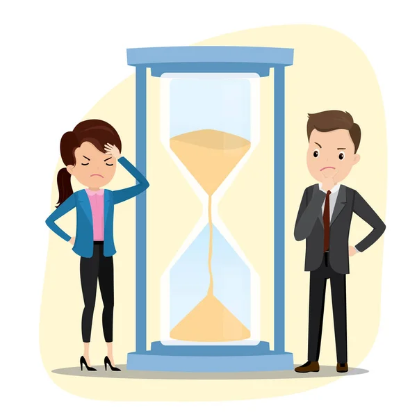 Hourglass Unhappy Business People Deadline Concept Flat Vector Illustration — Stock Vector