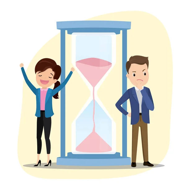 Hourglass Business People Deadline Concept Flat Vector Illustration — Stock Vector