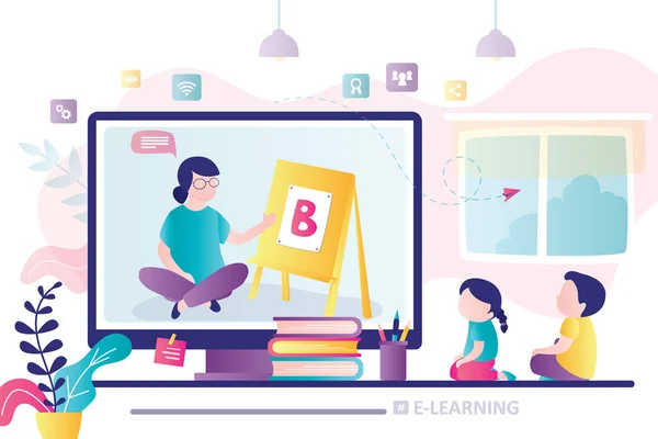 Banner Learning Cursos Online Educação Infantil Jogos Pré Escolares Line — Vetor de Stock