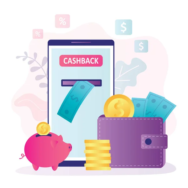 Cashback Concept Banner Mobiele Telefoon Online Banking App Het Scherm — Stockvector