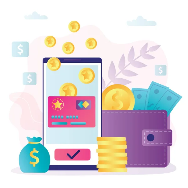 Telefoonscherm Met Bonuskaart Cashback Voor Klanten Concept Van Loyaliteitsprogramma Verdienpunten — Stockvector