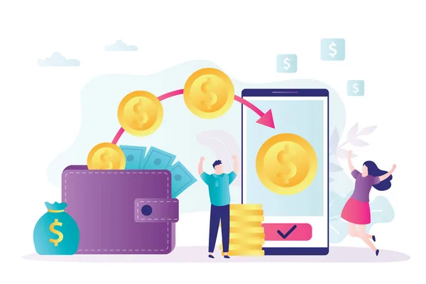 Online Geld Overmaken Geld Transactie Met Een Elektronische Portemonnee Bankkaart — Stockvector