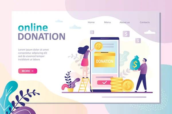 Cartoon Characters Donate Money Online Payments Charity Fundraising Support Those — Stok Vektör