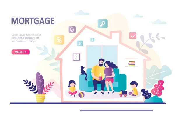 Mortgage Landing Page Template Concept Hypothec Finance Management Happy Parents - Stok Vektor