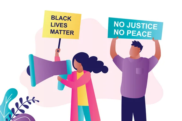 Black Lives Matter Movement African American People Hold Placards Slogans — Stok Vektör
