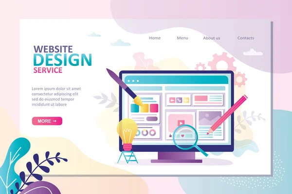 Plantilla Landing Page Desarrollo Web Proceso Creatividad Nueva Idea Creación — Vector de stock