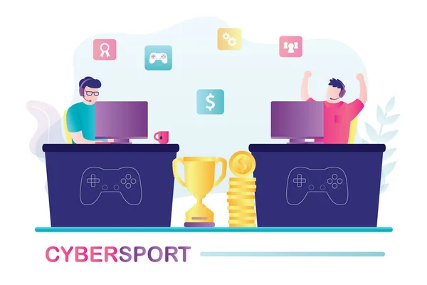 Confronto Entre Dois Jogadores Videogame Online Jogador Cybersport Ganha Inimigo — Vetor de Stock