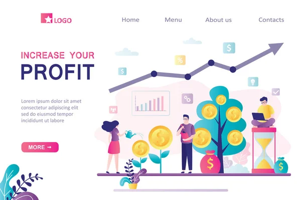 Grupo Investidores Sucesso Pessoas Negócios Aumentar Lucro Modelo Landing Page — Vetor de Stock