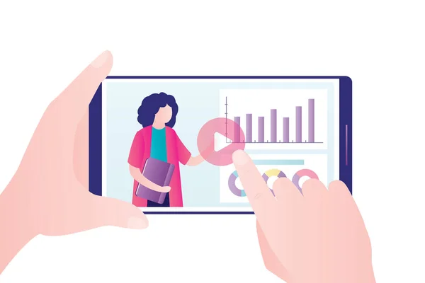 Vídeo Tutorial Sobre Negócios Melhorar Estatísticas Mulher Bonito Filmado Webinar —  Vetores de Stock