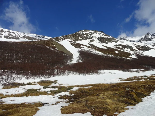 Vue Depuis Une Montagne Enneigée Ushuaia Argentine — Photo