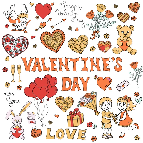 Valentines day doodles set — Stock Vector
