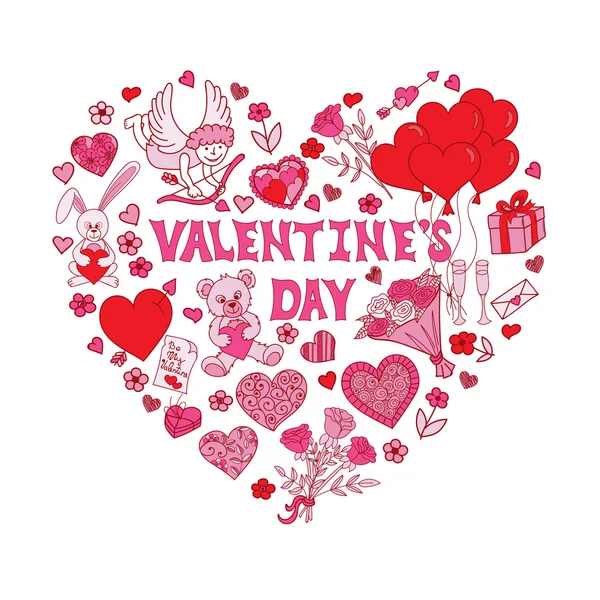 Valentinstag-Kritzeleien in Herzform — Stockvektor