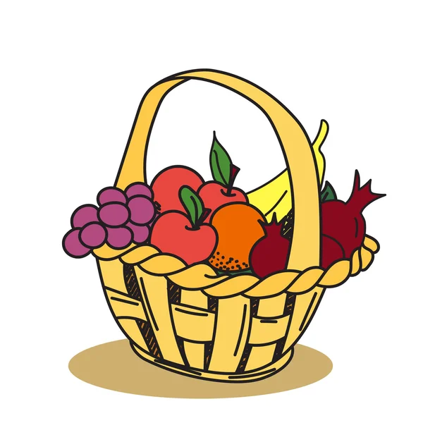Cesto di frutta disegnato a mano illustrazione — Vettoriale Stock