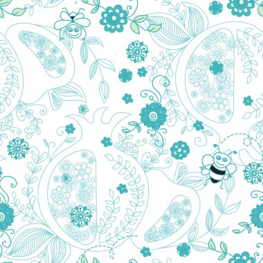 Elma ve bal ile Seamless modeli. El çizim vektör çizim